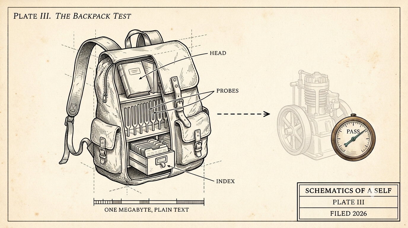 The agent self packed into a backpack, carried to another machine and another model